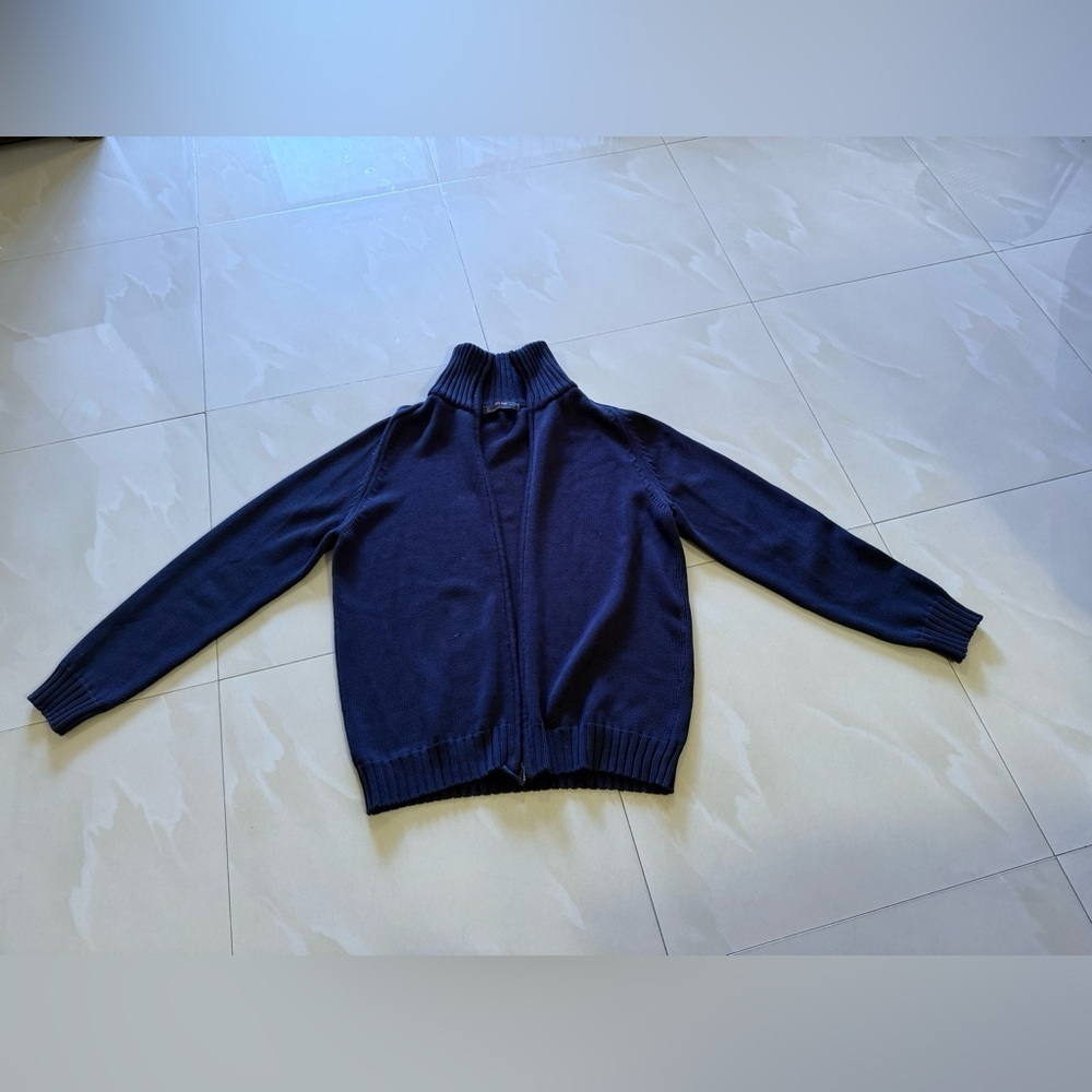 ZARA Man Textured Full Zip Pullover in dark Navy cotton size Large knit - Picture 15 of 16
